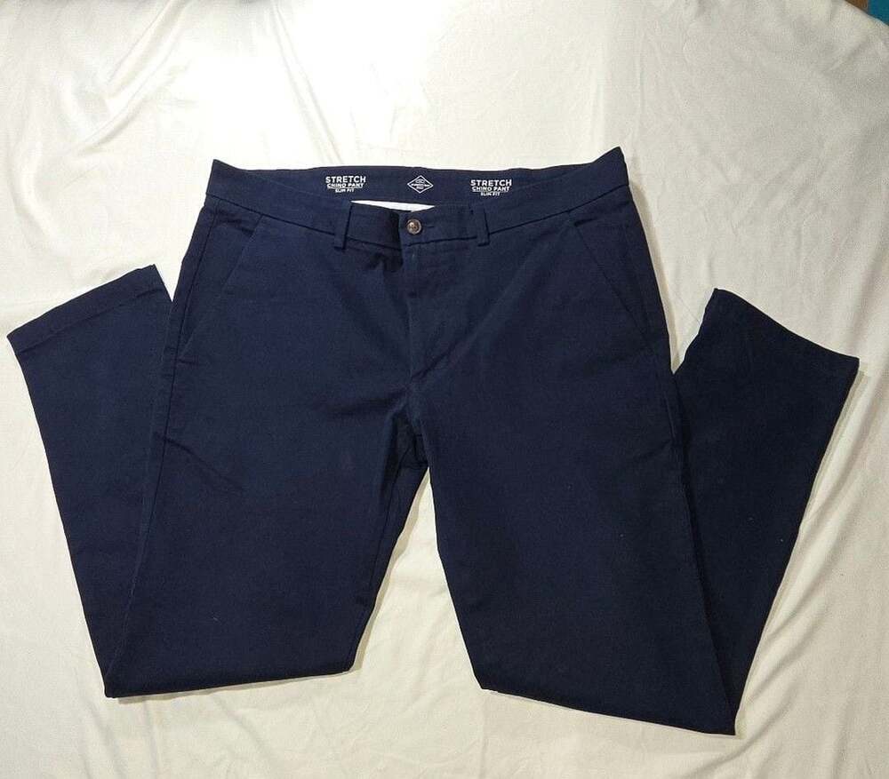 St. John's Bay Stretch Chino Pant Size 38x32 Navy Blue Slim Fit